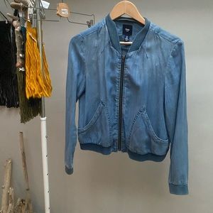 Gap chambray zip up bomber jacket